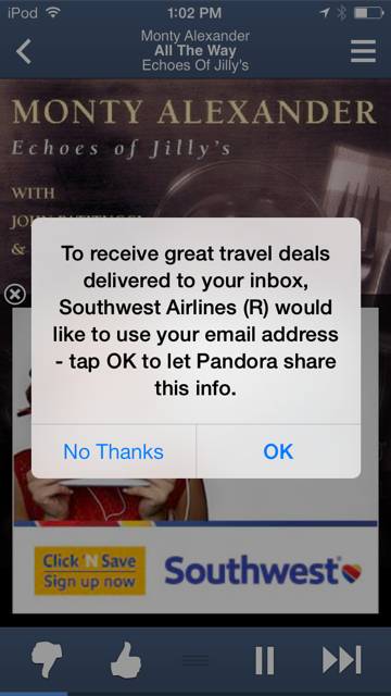 adstream - pandora southwest ad collecting emails