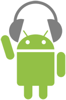 android with headphones