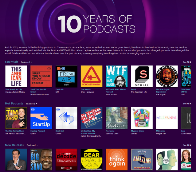 itunes 10 years of podcasts