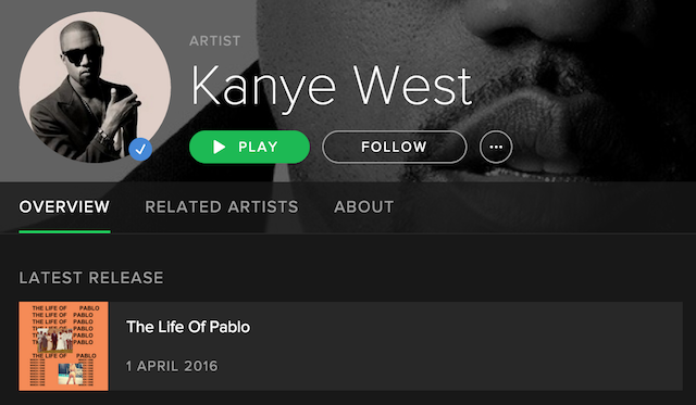 Kanye West Life of Pablo Spotify