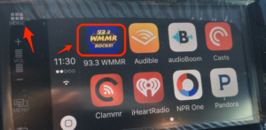 "Home" button takes you back out of CarPlay. The WMMR app.