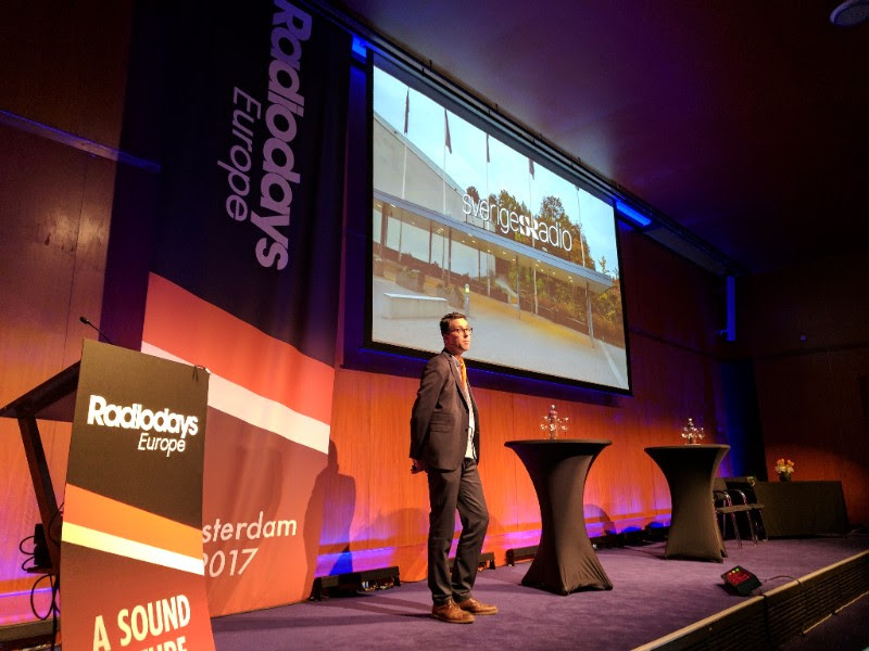 Simon Gooch, Swedish Radio's Innovation Officer, spoke about his work at SR. He sees his role as embedding innovation into everything the company does, rather than establishing separate innovation departments.