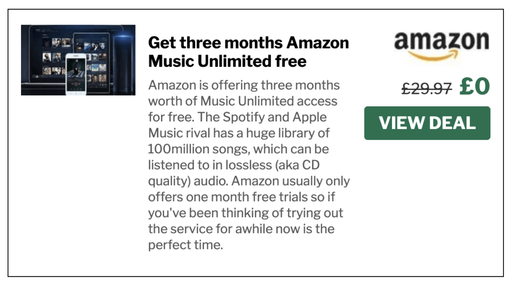 Amazon UK offering three free months of "Amazon Music Unlimited" RAIN